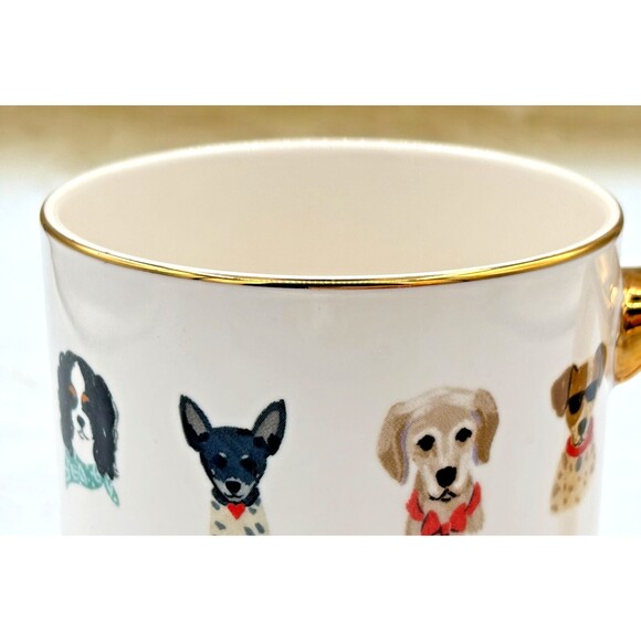 Anthropologie Rifle Paper Co Porcelain Coffee Mug Hot Dogs Gilded Handle & Lid - Picture 6 of 13